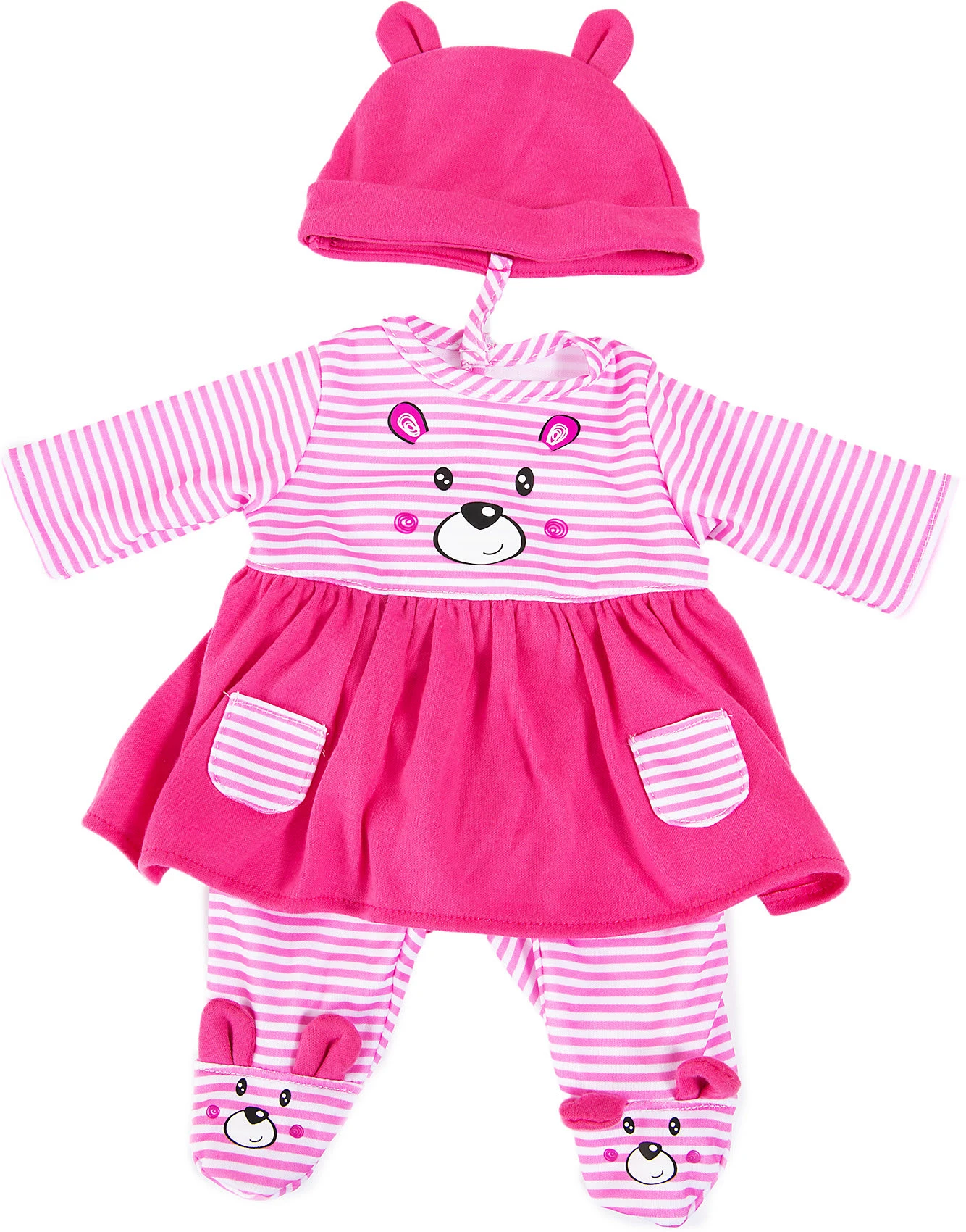 Kleider Für Puppen 40-46 Cm: 3-tlg. - Kleid, Hose, Mütze, Rosa/pink