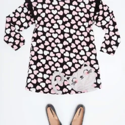 Kleid "Silver Cat" In Schwarz/ Weiß/ Rosa -Günstiges Moden Zauber Geschäft denokids kleid silver cat in schwarz weiss rosa 1