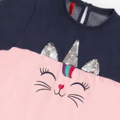 Kleid "Uni-cat" In Dunkelblau/ Rosa -Günstiges Moden Zauber Geschäft denokids kleid uni cat in dunkelblau rosa 3