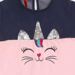 Kleid "Uni-cat" In Dunkelblau/ Rosa -Günstiges Moden Zauber Geschäft denokids kleid uni cat in dunkelblau rosa 4