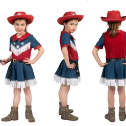 FUNNY FASHION Kinde Karnevalskostüm Cowboy Kleid Gr 116