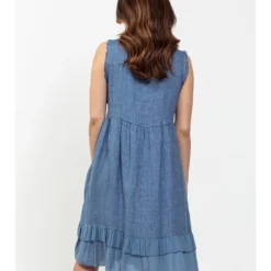 Leinen-Kleid "Lola" In Blau -Günstiges Moden Zauber Geschäft gerard pasquier leinen kleid lola in blau 2