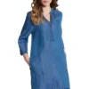 Kleid Jeansoptik V-Ausschnitt 3/4-Arm Lyocell In Blau -Günstiges Moden Zauber Geschäft gina laura kleid jeansoptik v ausschnitt 3 4 arm lyocell in blau scaled