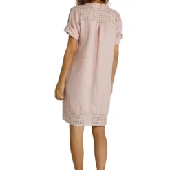 Kleid Lochstickerei Halbarm Leinen In Rosa -Günstiges Moden Zauber Geschäft gina laura kleid lochstickerei halbarm leinen in rosa 1