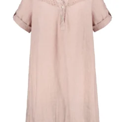 Kleid Lochstickerei Halbarm Leinen In Rosa -Günstiges Moden Zauber Geschäft gina laura kleid lochstickerei halbarm leinen in rosa 2