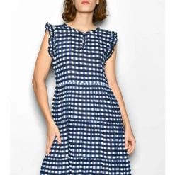 Kleid In Dunkelblau/ Bunt