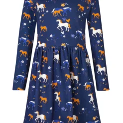 Kleid In Dunkelblau/ Bunt