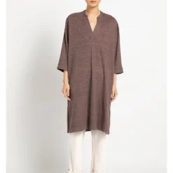 Leinen-Kleid In Dunkelbraun