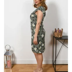 Leinen-Kleid "Billie" In Khaki -Günstiges Moden Zauber Geschäft plus size company leinen kleid billie in khaki 2