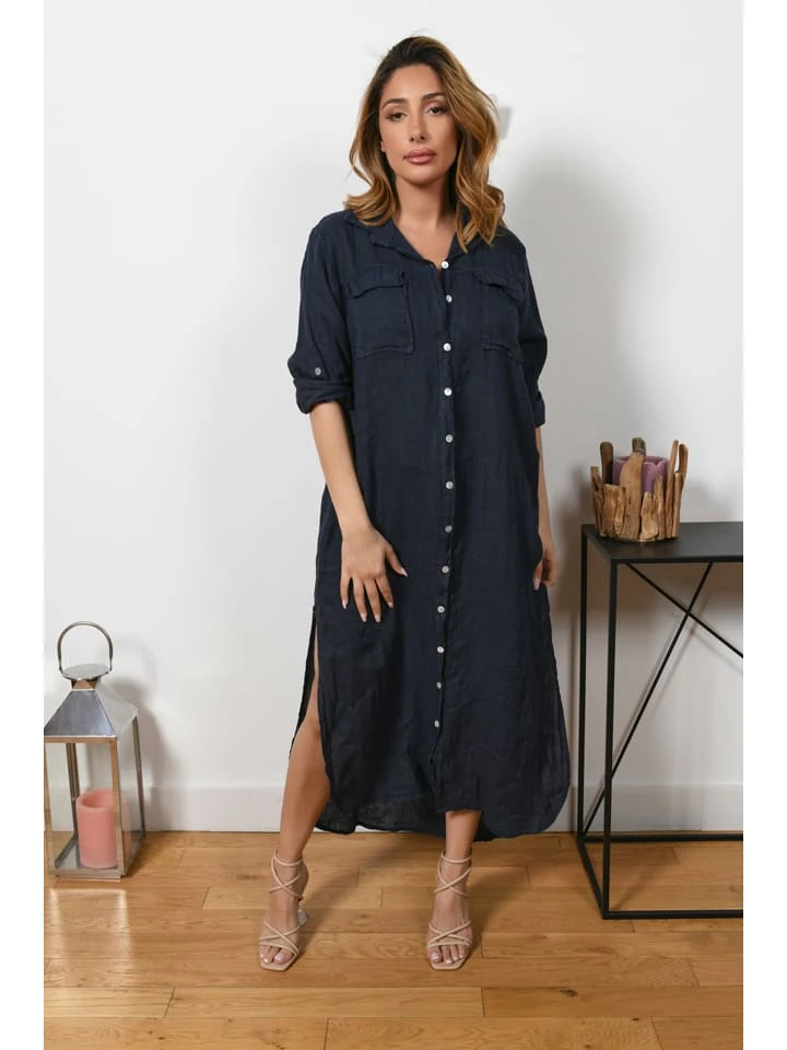 Leinen-Kleid "Liraz" In Dunkelblau 4 Leinen-Kleid "Liraz" In Dunkelblau – Bild 2