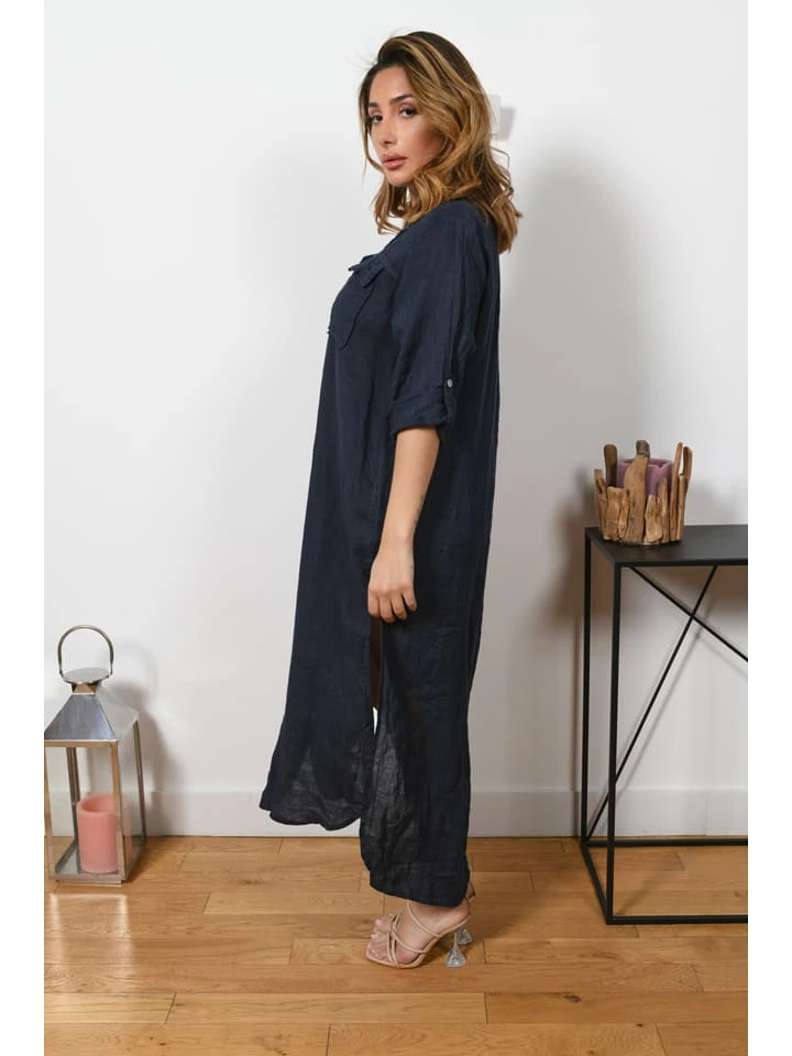 Leinen-Kleid "Liraz" In Dunkelblau 5 Leinen-Kleid "Liraz" In Dunkelblau – Bild 3