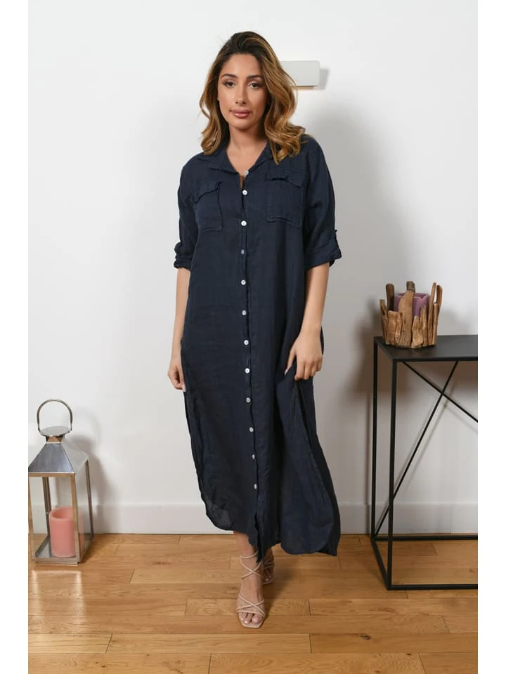 Leinen-Kleid "Liraz" In Dunkelblau 3 Leinen-Kleid "Liraz" In Dunkelblau