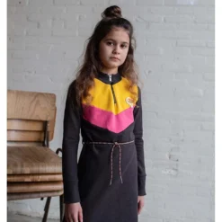 Kleid "Kaira" In Anthrazit/ Gelb/ Pink -Günstiges Moden Zauber Geschäft quapi kleid kaira in anthrazit gelb pink 2