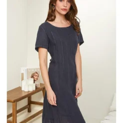Leinen-Kleid In Dunkelblau -Günstiges Moden Zauber Geschäft rodier lin leinen kleid in dunkelblau 1