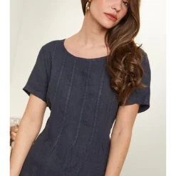 Leinen-Kleid In Dunkelblau -Günstiges Moden Zauber Geschäft rodier lin leinen kleid in dunkelblau 3