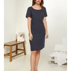 Leinen-Kleid In Dunkelblau -Günstiges Moden Zauber Geschäft rodier lin leinen kleid in dunkelblau 4