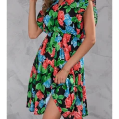 Kleid In Dunkelgrün/ Bunt -Günstiges Moden Zauber Geschäft tina kleid in dunkelgrun bunt 2