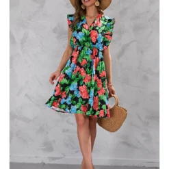 Kleid In Dunkelgrün/ Bunt -Günstiges Moden Zauber Geschäft tina kleid in dunkelgrun bunt 3